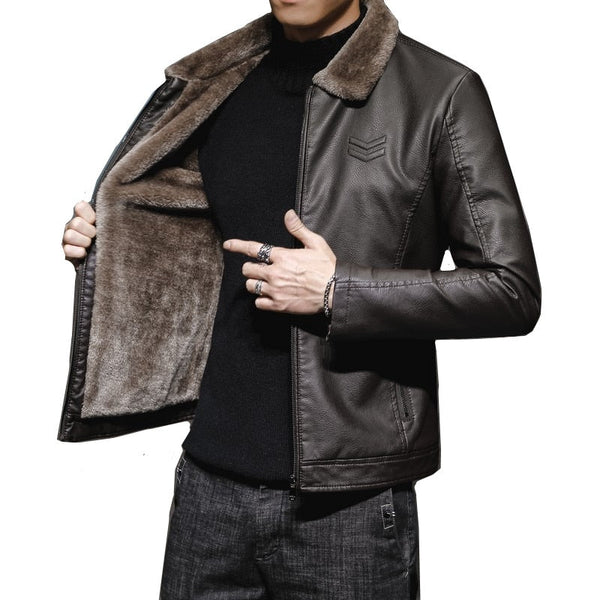 Veste en Cuir pour Homme avec Col en Fourrure