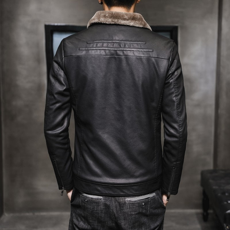 Veste en Cuir pour Homme avec Col en Fourrure